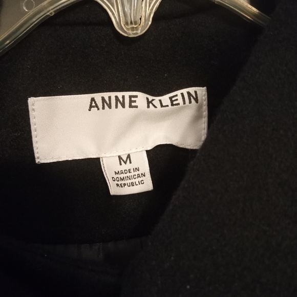 Anne Klein Wool Blend Double Breasted Pea Coat Black Warm Winter Jacket Sz M - Picture 3 of 11